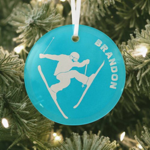 For Skiers Ski Trick Graphic Personalized Glass Ornament
