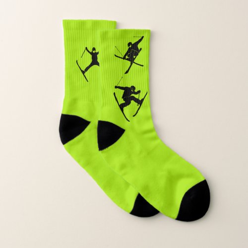 For Skiers Ski Tricks Graphics Lime Green Socks
