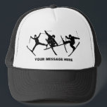 For Skiers Ski Tricks Graphics Personalized Trucker Hat<br><div class="desc">This hat is ready to be personalized with a name,  a custom message or your favorite skiing spot. It features silhouette style graphics in black of 3 skiers performing ski tricks.</div>
