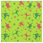For Skiers Ski Tricks Pattern Lime Green Christmas Fabric