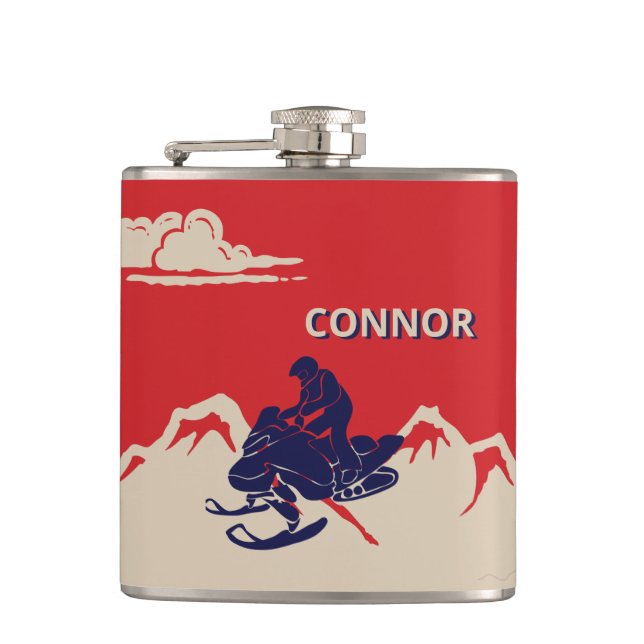 For Snowmobilers Snowmobile Graphic Personalized Flask (Front)