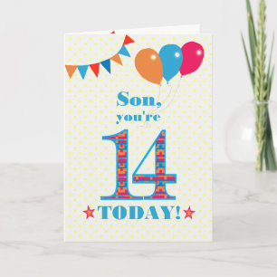 For Son 14th Birthday Bunting Balloons Card