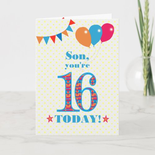 For Son 16th Birthday Bunting Balloons Card