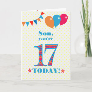 For Son 17th Birthday Bunting and Balloons Card
