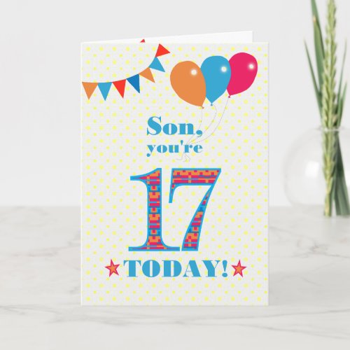 For Son 17th Birthday Bunting and Balloons Card