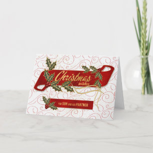 for Son and His Partner Christmas Holly Berries Holiday Card