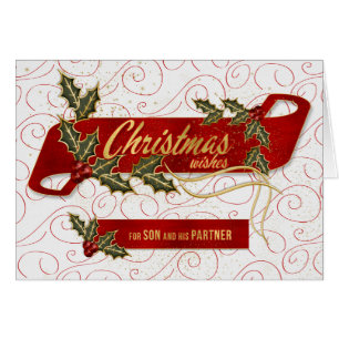 for Son and His Partner Holly Berries Holiday Card