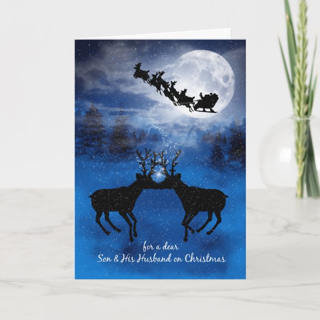 for Son and Husband Kissing Reindeer Christmas Holiday Card (Front)