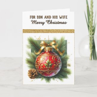 For Son and Wife Merry Christmas Greeting Card