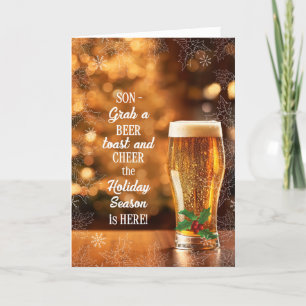 for Son Cheers Frosty Glass of Beer Holiday Card