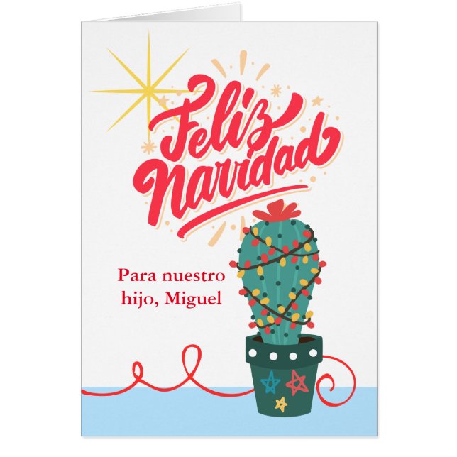 For Son Christmas Cactus Spanish Feliz Navidad Cards (Front)