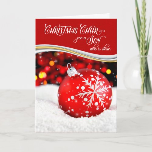 for Son Christmas Cheer Red Snowflake Ornament Holiday Card