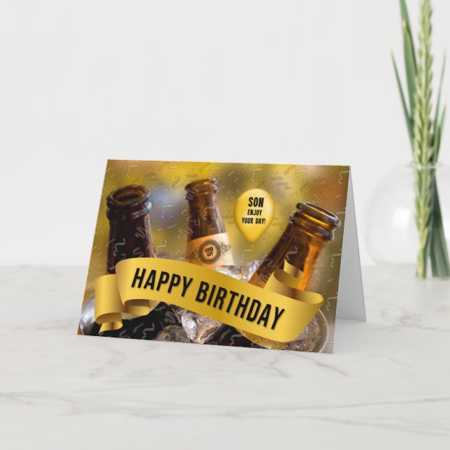 for Son Funny Birthday Bucket of Beer Card (Front)