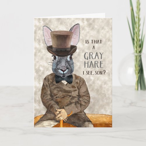for Son Funny Birthday Hipster Rabbit Gray Hare Card