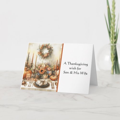 For Son  His Wife Happy Thanksgiving Greeting Card