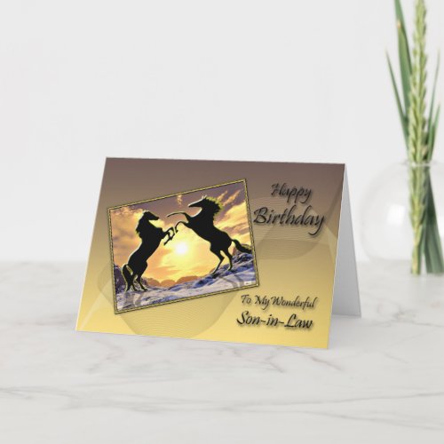 For son_in_law Birthday card with rearing horses