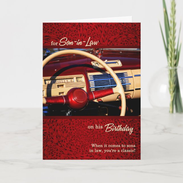 for Son-in-Law Red Car Guy Theme Birthday Card (Front)