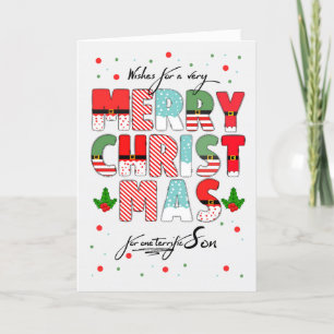 for Son Merry Christmas Decorated Lettering Holiday Card
