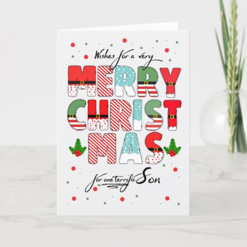 for Son Merry Christmas Decorated Lettering Holiday Card