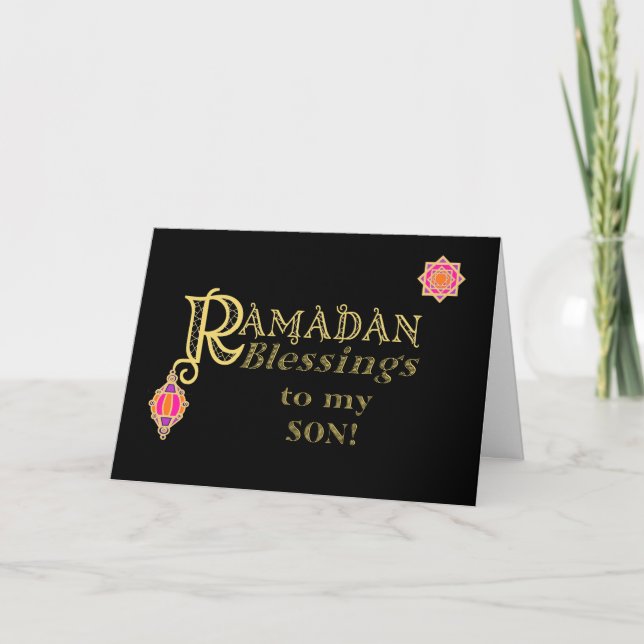 For Son Ramadan Blessings Gold Effect on Black Card (Front)