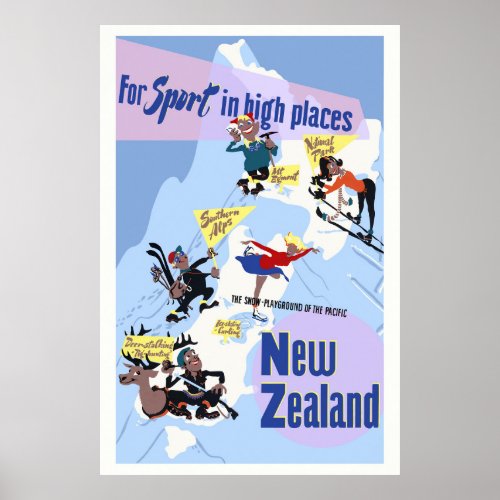 For sports in high places New Zealand Vintage Poster