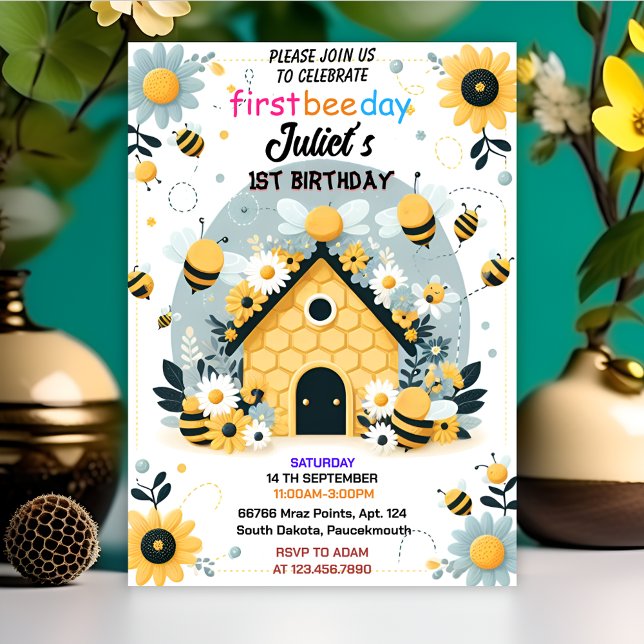 for spring daisy Yellow first 1st bee day birthday Invitation (Creator Uploaded)