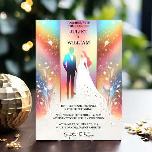 For Stars Glam Bright Pastel Ombre Glitter Wedding Invitation