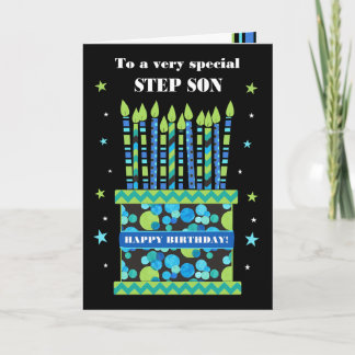 For Step Son Birthday Cake with Candles Card