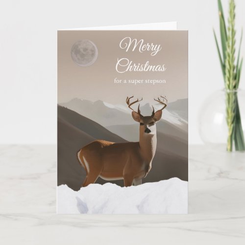 For Stepson Merry Christmas with Deer and Snow Card