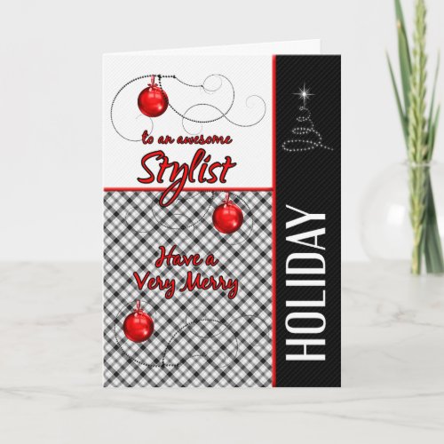 for Stylist Plaid in Red and Black Christmas Holiday Card