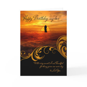 for Sweetheart Lovers Kissing at Sunset Birthday Card