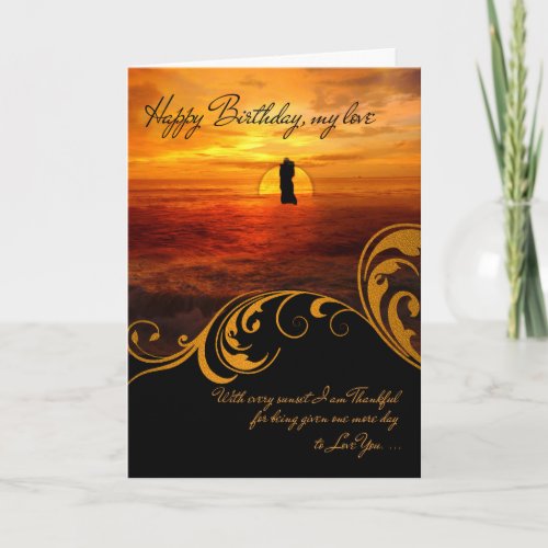 for Sweetheart Lovers Kissing at Sunset Birthday Card