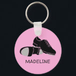 For Tap Dancers Tap Dance Shoes Personalized Keychain<br><div class="desc">Create a personalized gift for your favorite tap dancer. This cute keychain also makes a fun backpack dangler. It  features an illustration of a pair of tap dance shoes in black and gray set against a pink background. Your name or other text appears below in black lettering.</div>