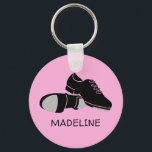 For Tap Dancers Tap Dance Shoes Personalized Keychain<br><div class="desc">Create a personalized gift for your favorite tap dancer. This cute keychain also makes a fun backpack dangler. It  features an illustration of a pair of tap dance shoes in black and gray set against a pink background. Your name or other text appears below in black lettering.</div>