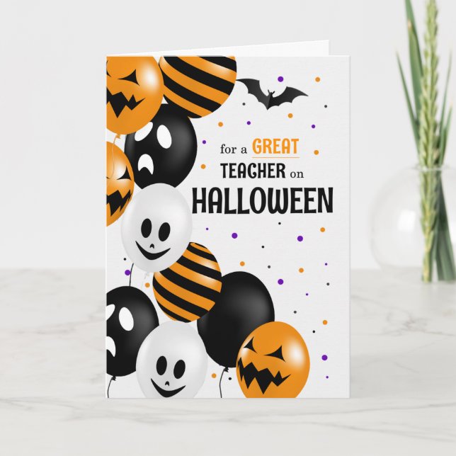 for Teacher Balloons and Polka Dots Halloween Card (Front)