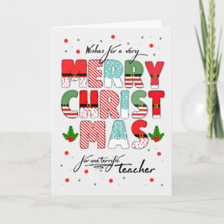 for Teacher Merry Christmas Decorated Lettering Holiday Card