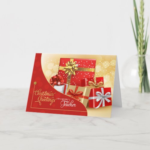 for Teacher Red and Gold Christmas Gifts Holiday Card