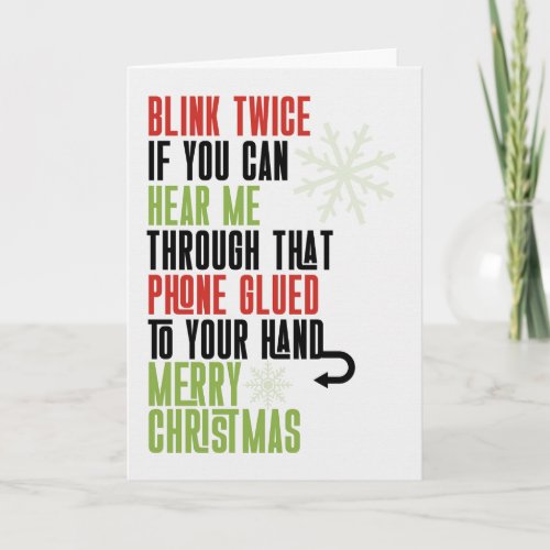 for Teen Funny Christmas Blink Twice Holiday Card