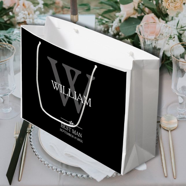 For The Best Man: Chic Elegant Black, White & Gray Large Gift Bag (Perfect for Best Man gifts. Several sizes available.)