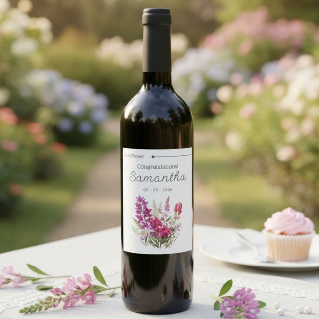 For the Bride Floral Bridal Shower Wine Label (Creator Uploaded)