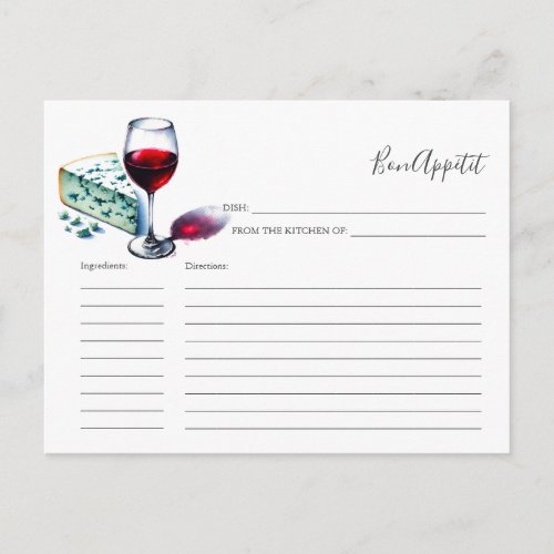 For the Bride Recipe Card Wine  Cheese