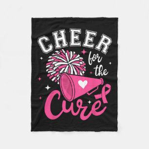 For The Cure Cute Cheerleader Pink Ribbon Pom Pom Fleece Blanket