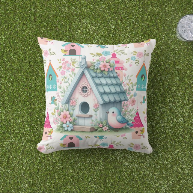 For The Love Of Birds Outdoor Pillow (Grass)