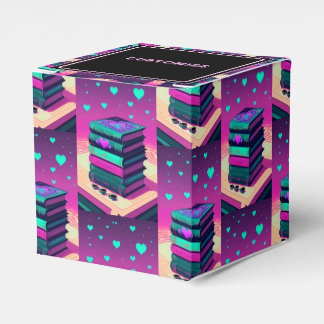 For The Love Of Books Pink Cube Favor Boxes (Front Side)