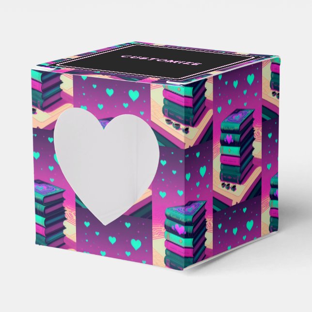 For The Love Of Books Pink Heart Favor Boxes (Front Side)