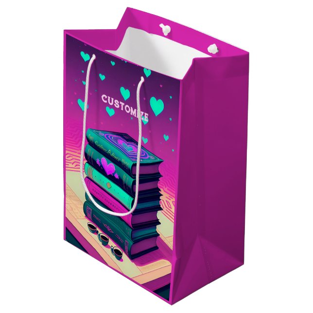 For The Love Of Books Pink Medium Gift Bag (Front Angled)