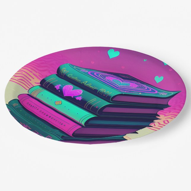  For The Love Of Books Pink Paper Plates (Angled)