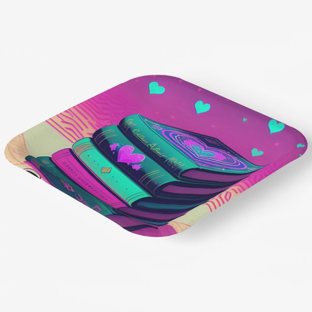  For The Love Of Books Pink Square Paper Plates (Angled)