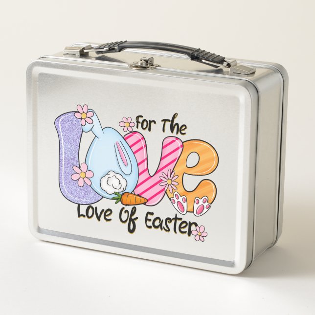 For The Love of Easter - Cute Bunny & Eggs Metal Lunch Box (Front)
