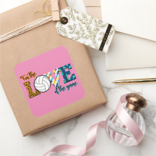 For The Love Of The Game Volleyball Mom Leopard Square Sticker